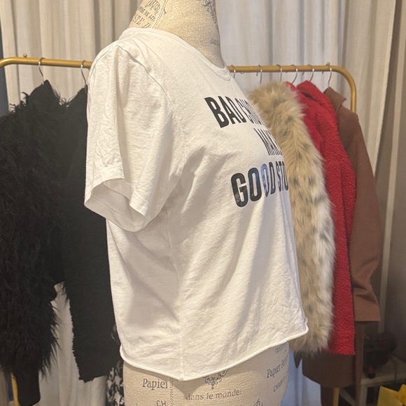 White Graphic Tee Bold Black Text Bad Choices Make Good Stories shortsleeve top - Picture 4 of 8